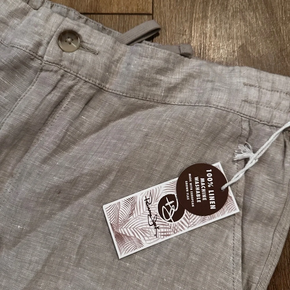Panama Jack Mens 100% Linen Pants Tan Beige Relaxed Fit Drawstring Large NWT